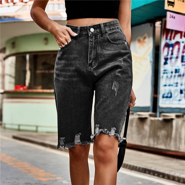 Sheer Trend - Wholesale Shorts - Women's - Distressed Denim Shorts With Frayed Hem5