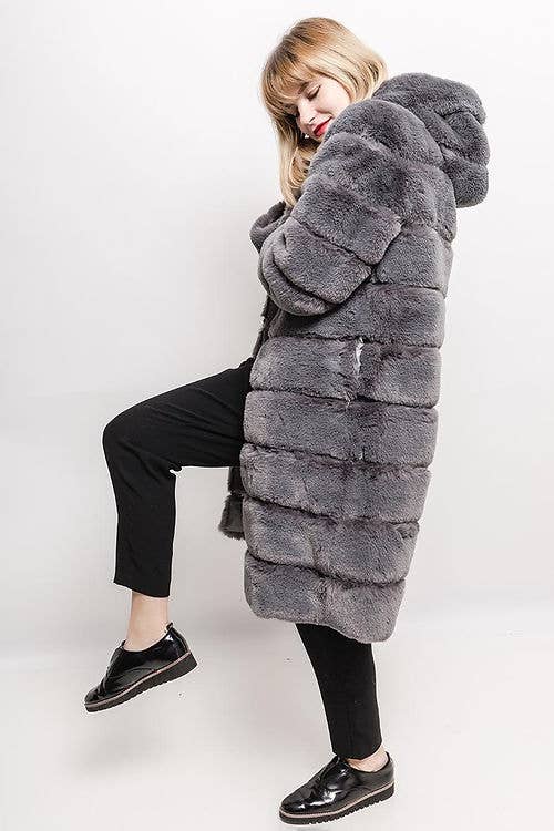 LOOWIE - Wholesale Fur/Faux Fur Coat - Women's - 49056 Loowie Faux Fur Long Coat with Hood3