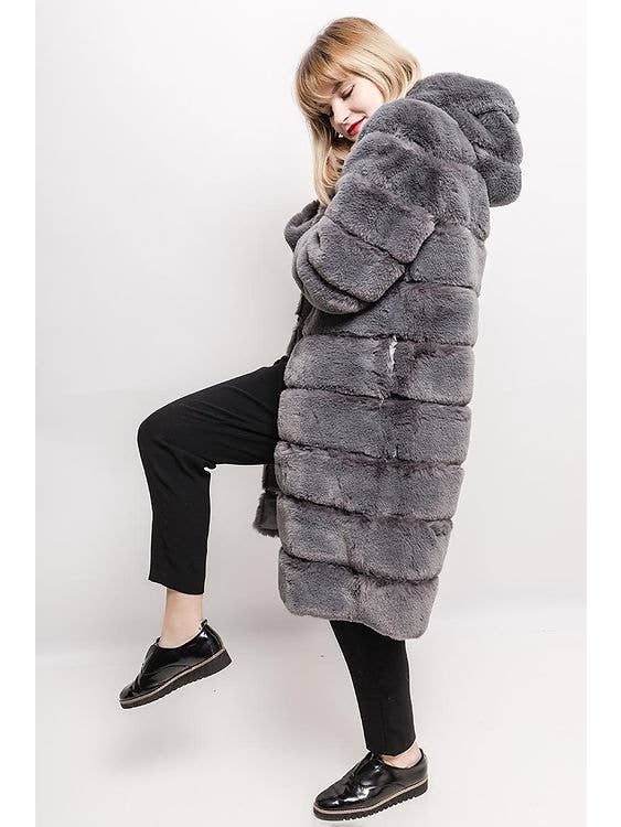 LOOWIE - Wholesale Fur/Faux Fur Coat - Women's - 49056 Loowie Faux Fur Long Coat with Hood3