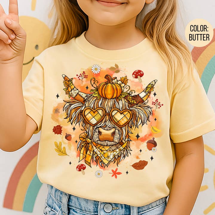 Comfort Colors® Fall Highland Cow Shirt, Kids Cow Shirt for wholesale by The Shirt Company