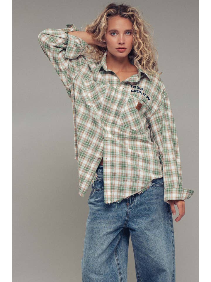 Urban Daizy - Wholesale Button Down Shirt - Women's - "TO DO LOOK AT ART" Embroidered Boho Top1