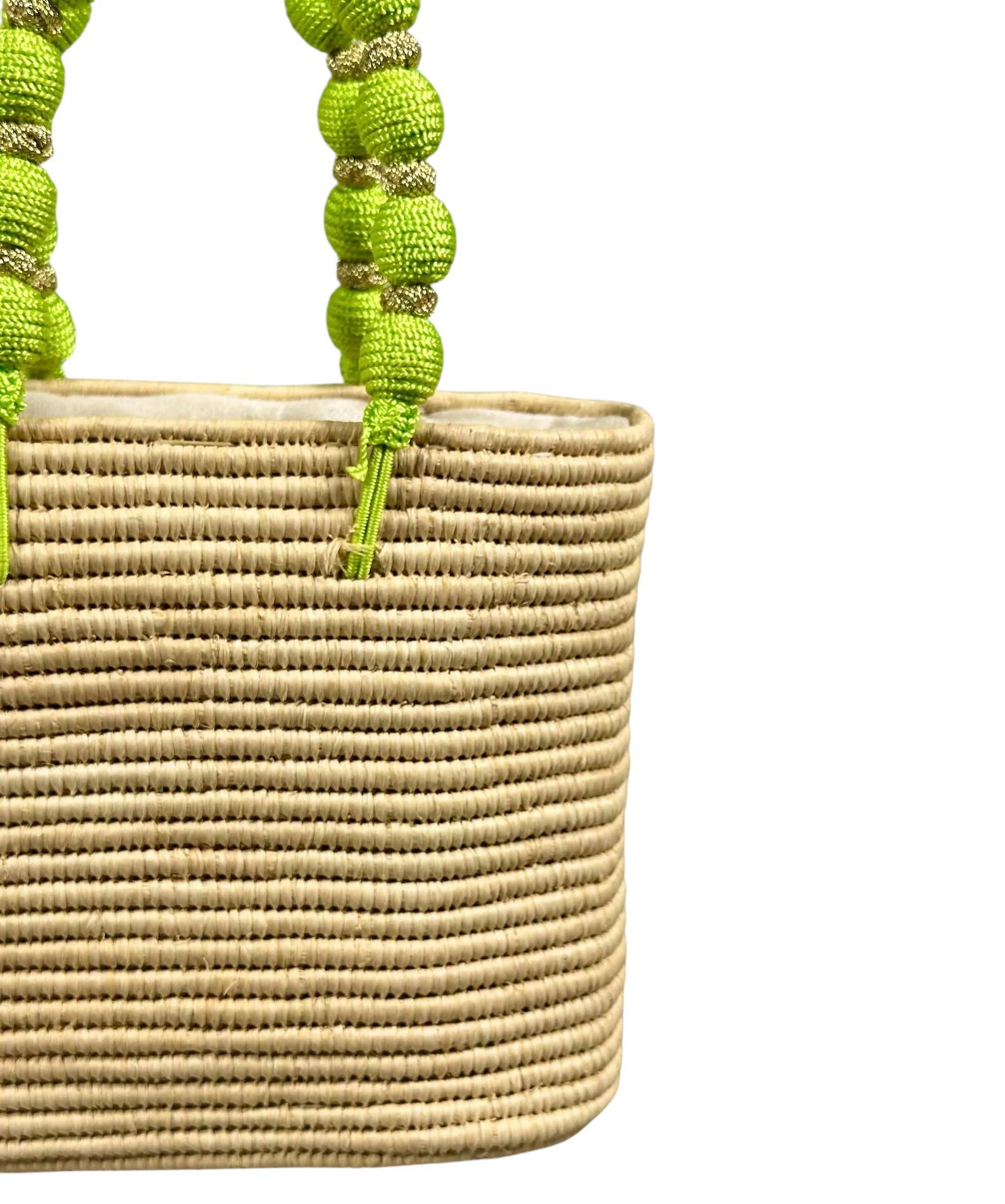 MIRAMAR Store – wholesale Beach bag – Handcrafted Raffia Bag with Green Beaded Handle8