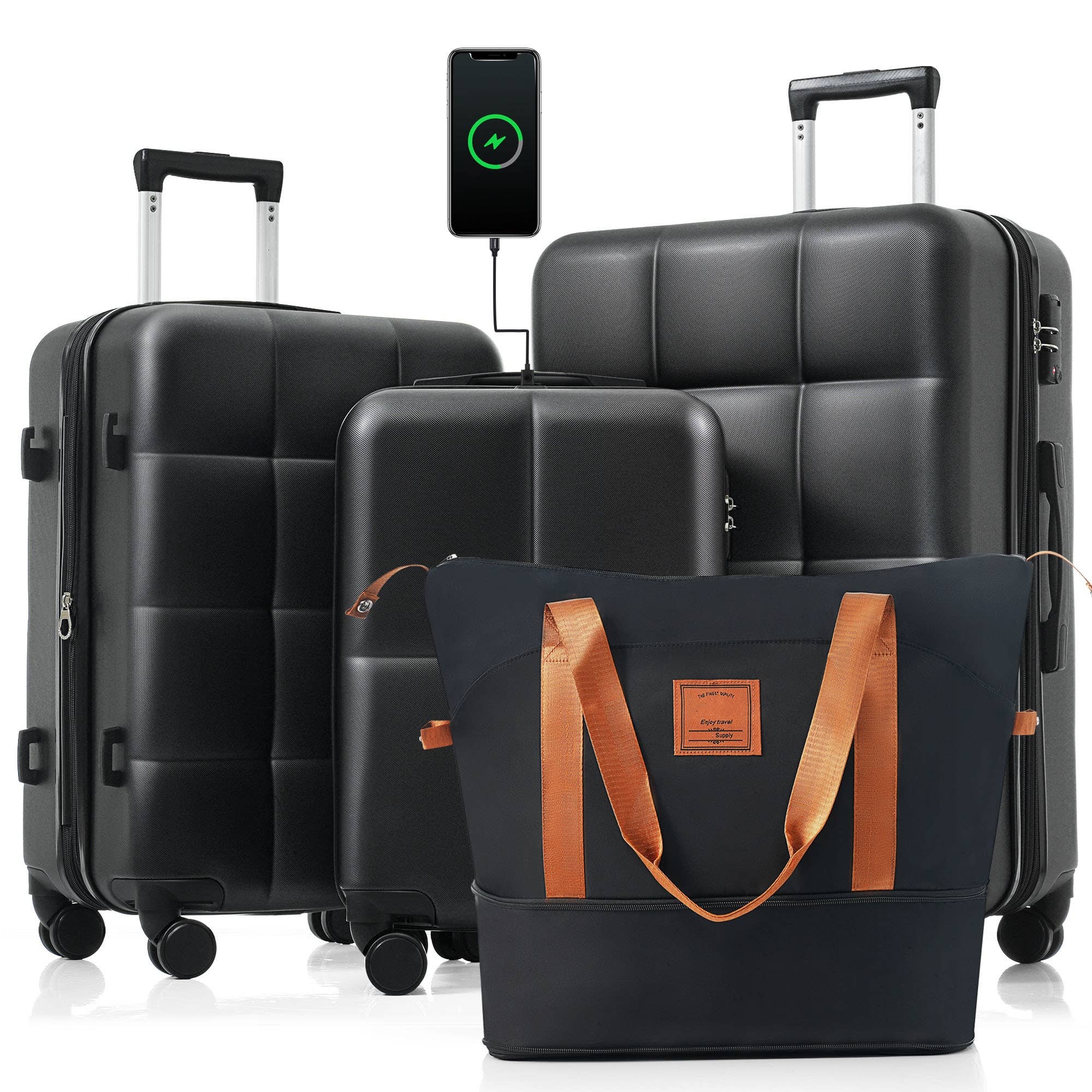 VTNG50 - Wholesale Luggage - Luggage Sets 4 Piece, 20-Inch with USB Port, Expandable ABS25