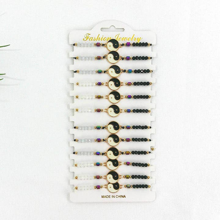 Pulsera Ajustable con Amuleto de Cuentas Yin Yang BR3724-10 (12PC) para venta al por mayor de TAPA fashion