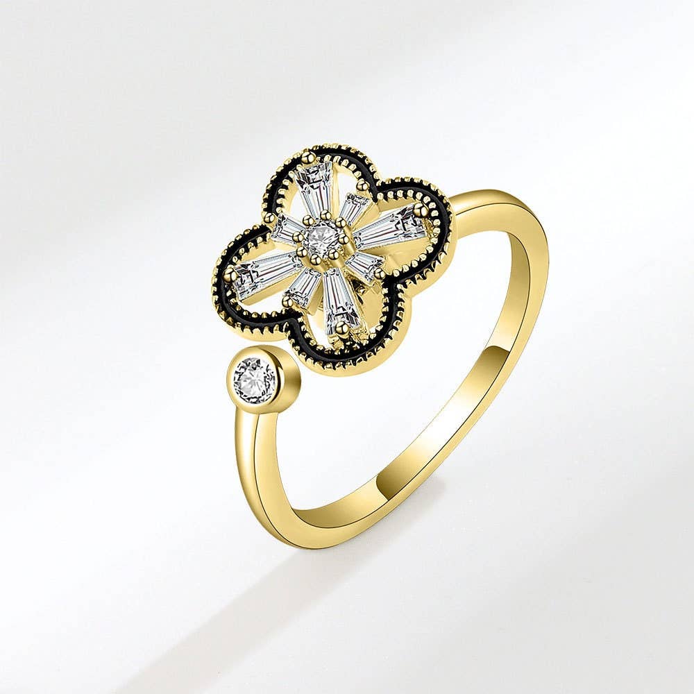 Perimade & Co. LLC – Großhandel Mehrsteinige Ringe – Fidget Spinner Ring mit vierblättrigem Kleeblatt aus 925er Sterlingsilber0