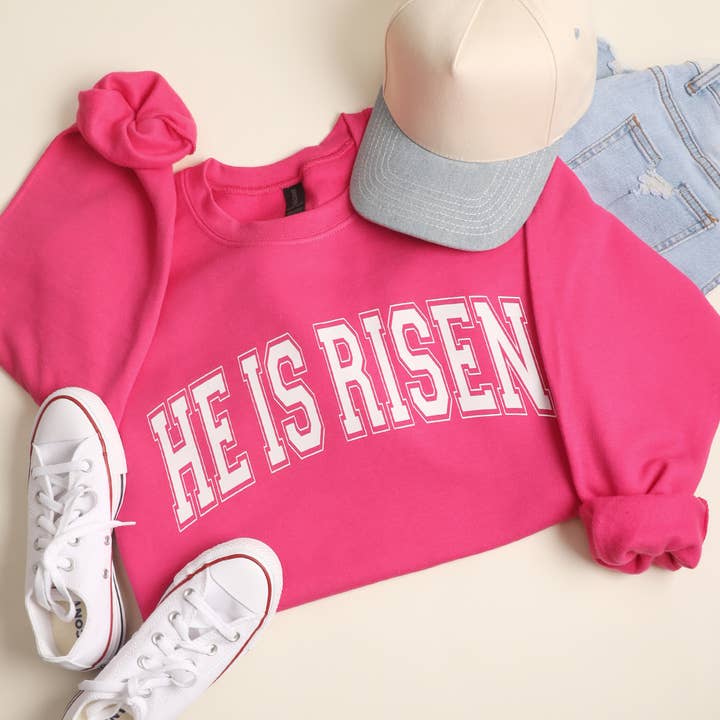 HE IS RISEN Varsity-Style Heavyweight Sweatshirt for wholesale by Fashion City