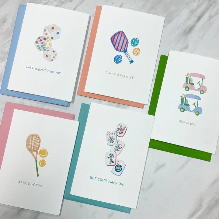 Spiel-Grußkarten — Golf, Tennis, Pickleball, Mahjong, Bunco für den Großhandel von Sibley Designs