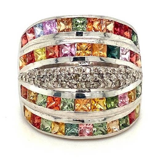 Multi saffierring in .925 sterling zilver - KSR 13895 voor wholesale door Kotawala Jewels