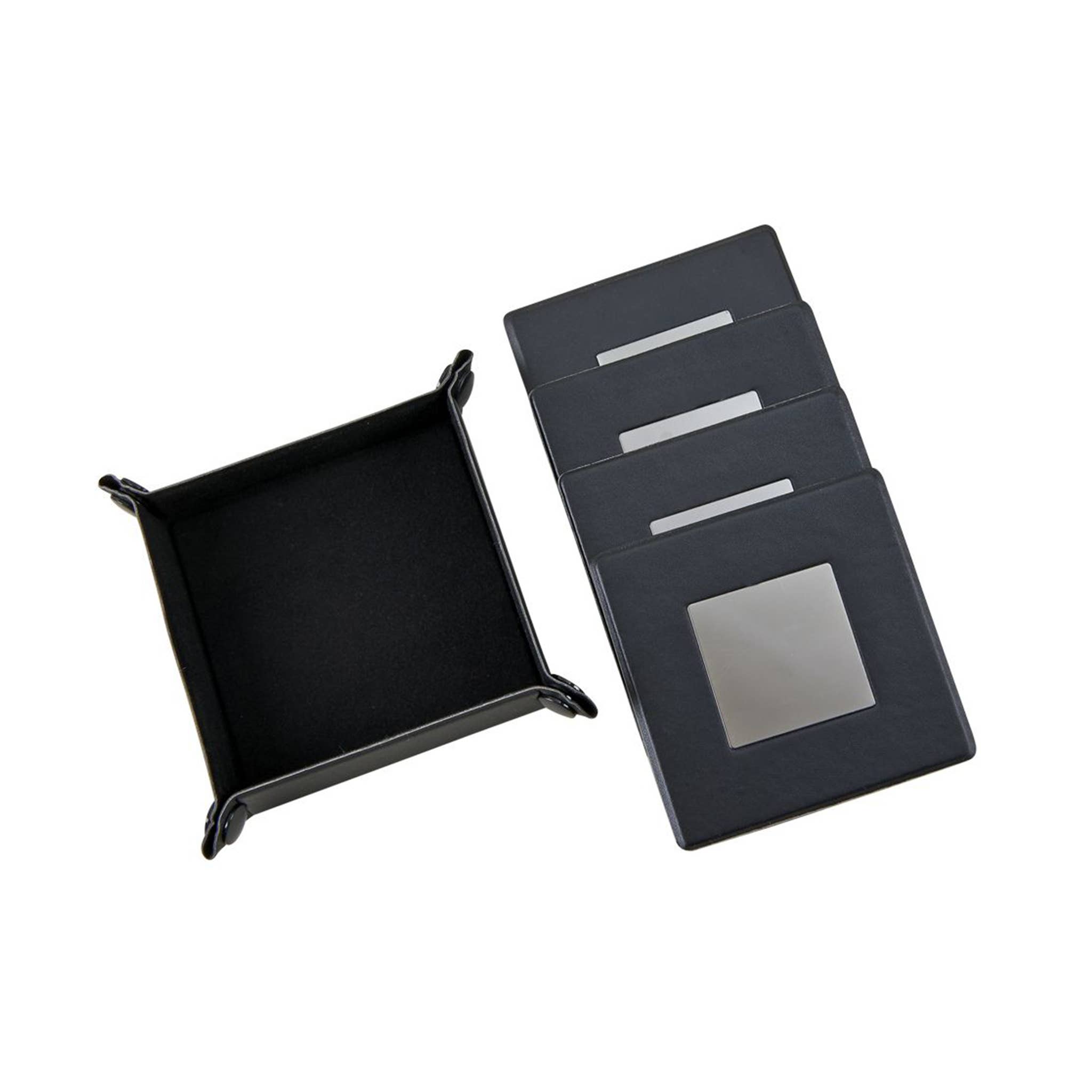 Creative Gifts International Inc. - Wholesale Coasters - Black Leatherette 5 Piece Coaster Set0