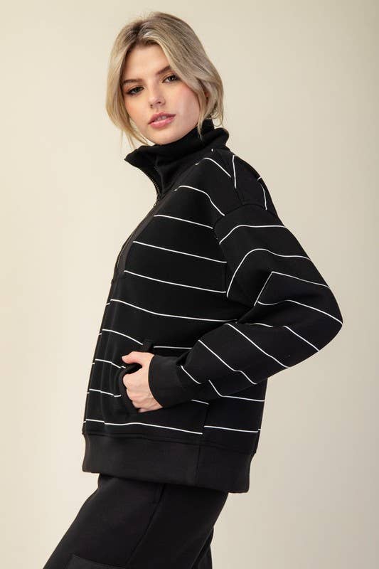 Sunday Morning - Vente Sweat-shirt – femme - T7299PL37 PULL À COL MONTANT À RAYURES ET FERMETURE ÉCLAIR DE GRANDE TAILLE 2