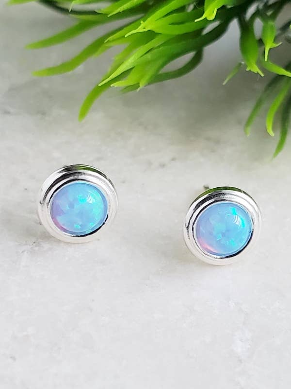 Sosie Designs - Wholesale Stud/Post Earrings - Silver Fire Opal Bezel Studs - Azure Blue1