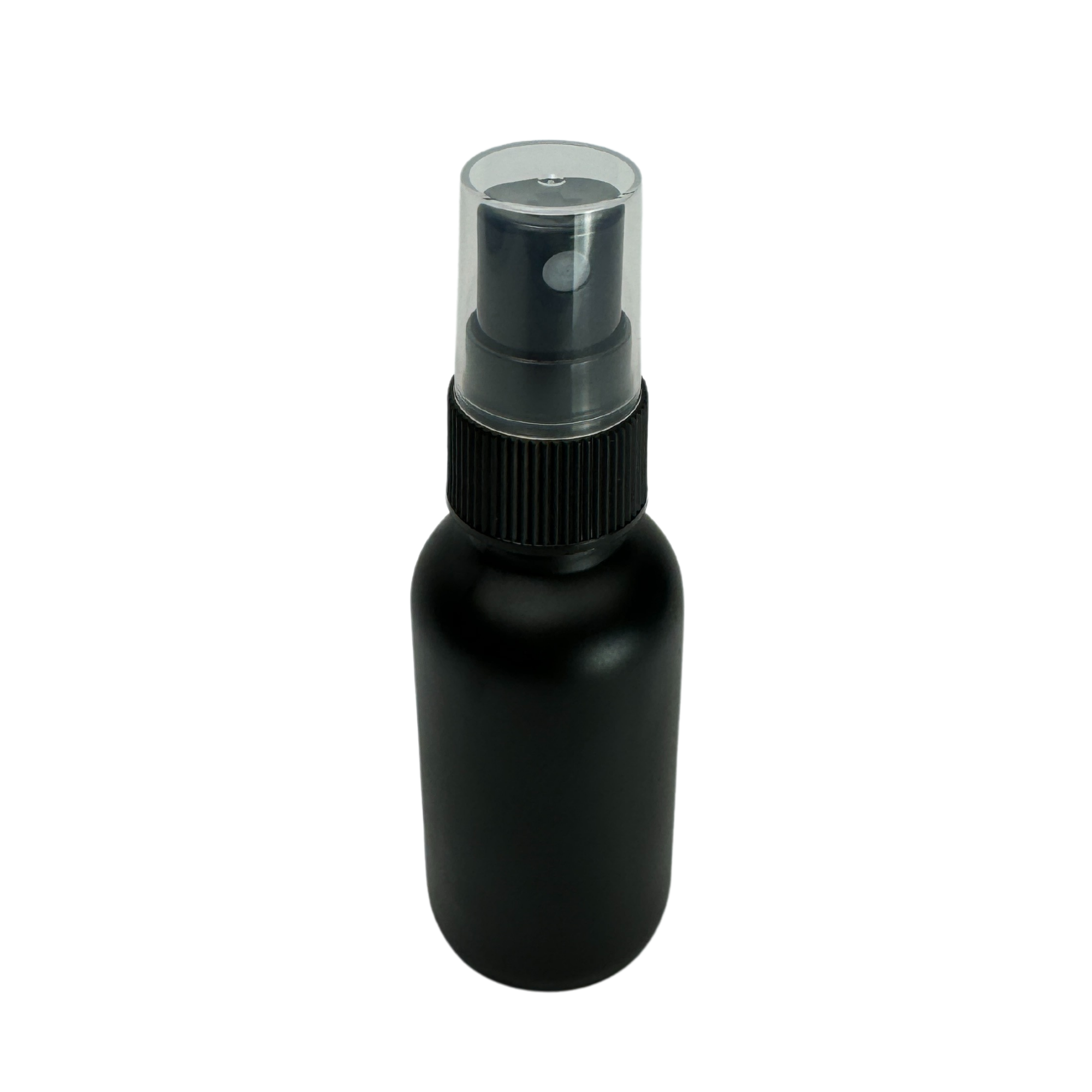 The Bottle Shoppe - Wholesale Essential Oil Holder - 1oz Black Matte Glass Bottle with Black Fine Mist Sprayer1