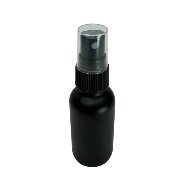The Bottle Shoppe - Wholesale Essential Oil Holder - 1oz Black Matte Glass Bottle with Black Fine Mist Sprayer1