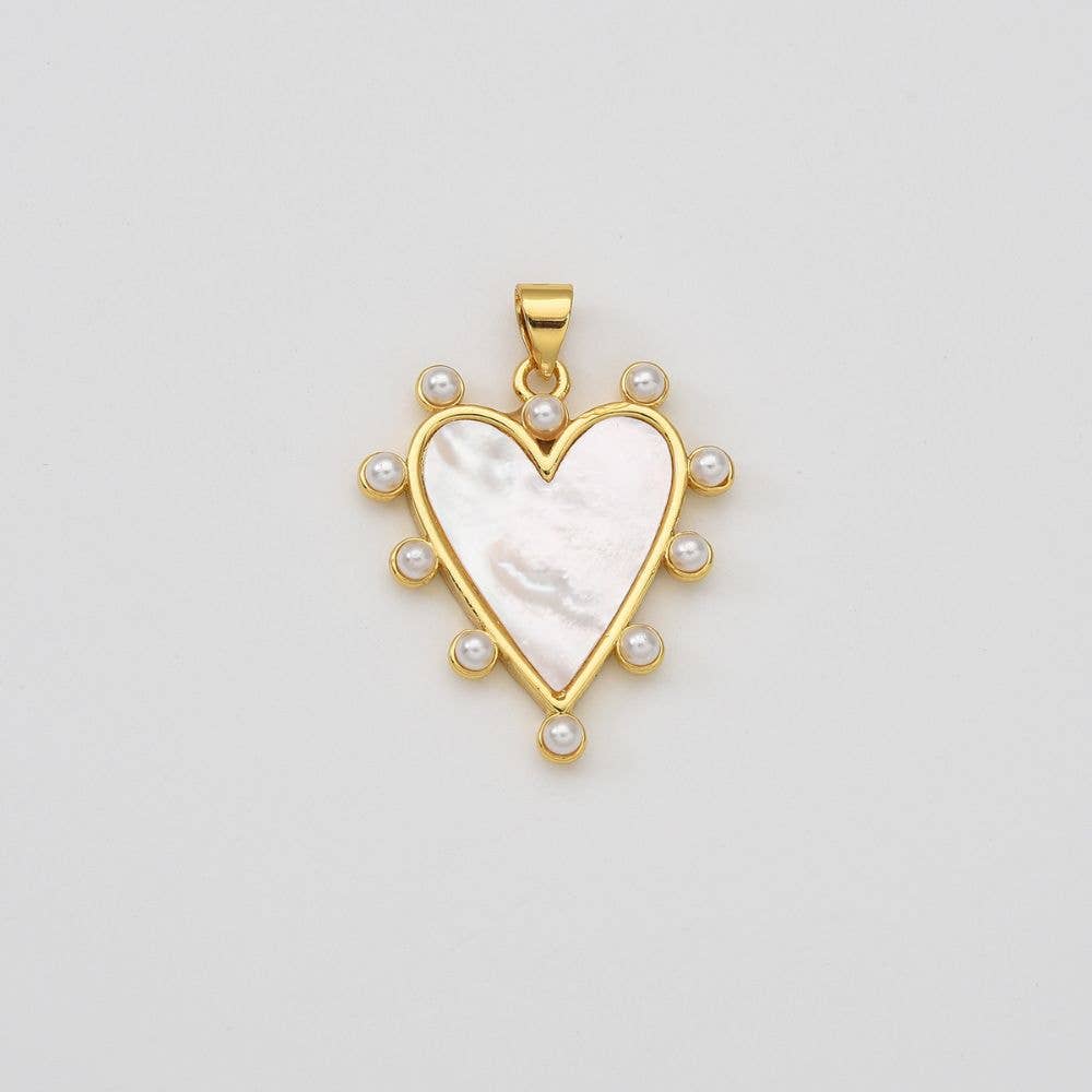 Beads Creation - Vendita all'ingrosso Ciondolo/pendente - Ciondolo a forma di cuore con perla a forma di conchiglia, placcato in oro, CP2034