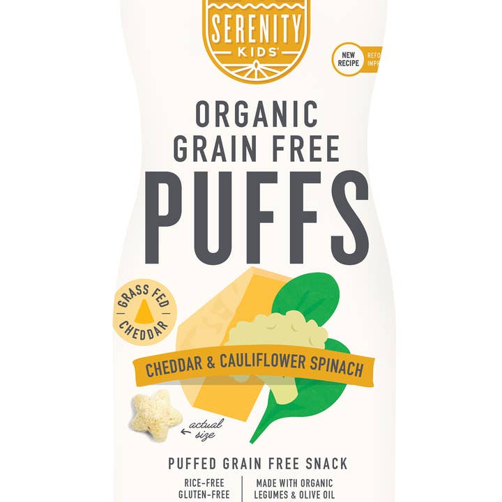 Cheddar & Cauliflower Spinach Organic Grain Free Puffs (6 Cans) for wholesale by Serenity Kids
