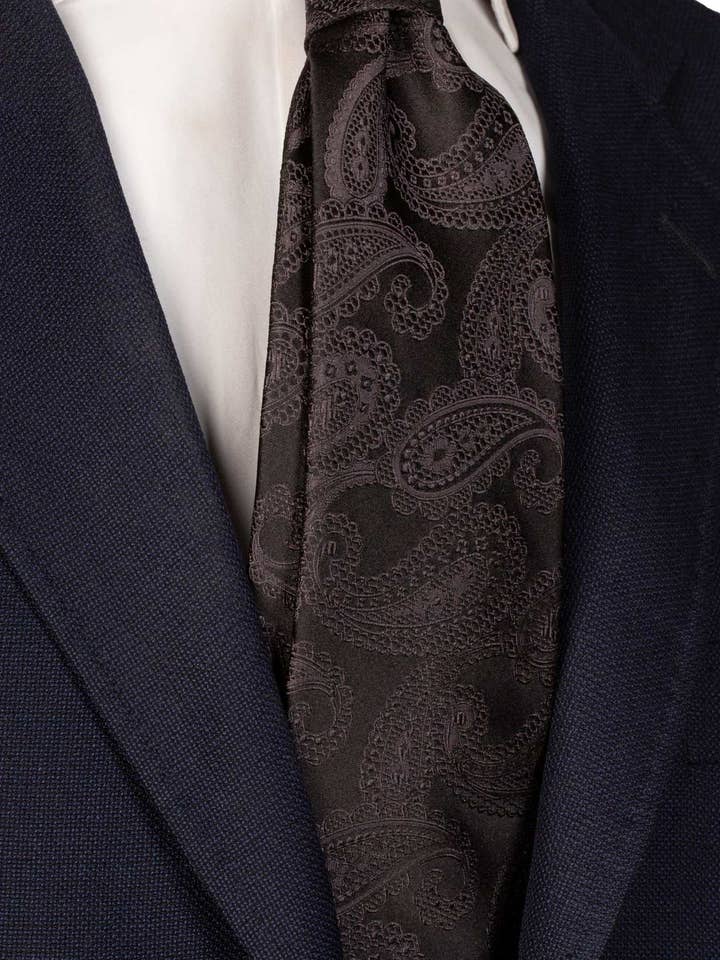 Gravata de Cerimónia de Seda Preta Paisley Cinza CY6277 por atacado de Graffeo Cravatte