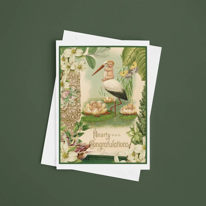 Cheerful Whimsies - Vendita all'ingrosso Biglietto di auguri per la nascita - Biglietto per il nuovo bambino. Sincere congratulazioni. Stile vintage dolce.3