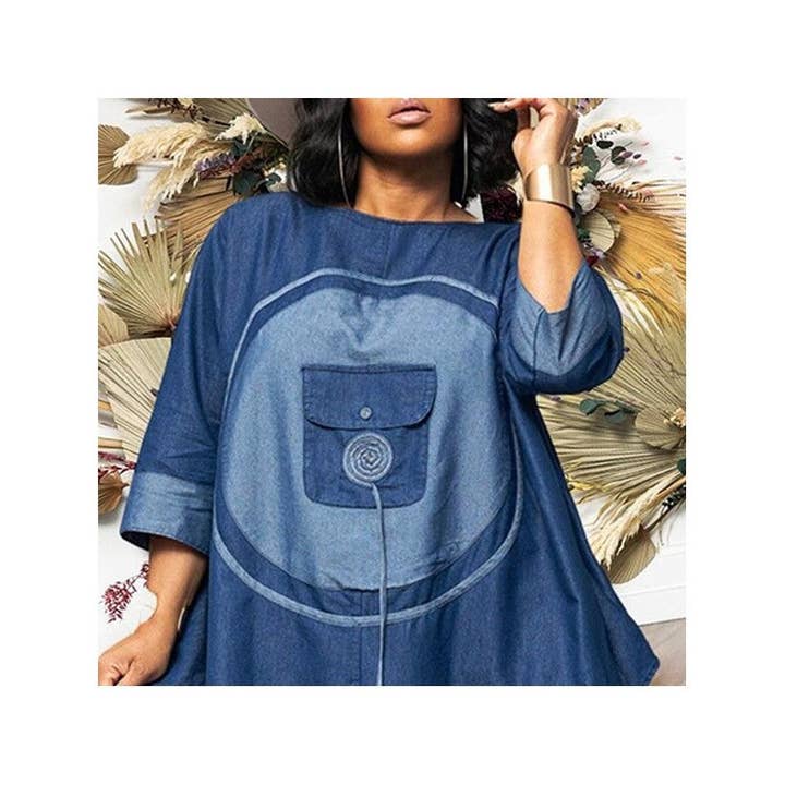 BLUE Long Denim Fabric Suit With Short Sleeves for wholesale on Faire1