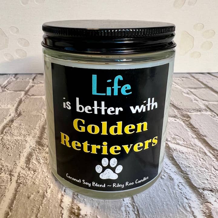Riley Roo Candles - Wholesale Jar/Filled Candle - Life is Better With Golden Retrievers | Coconut-Soy Candle0