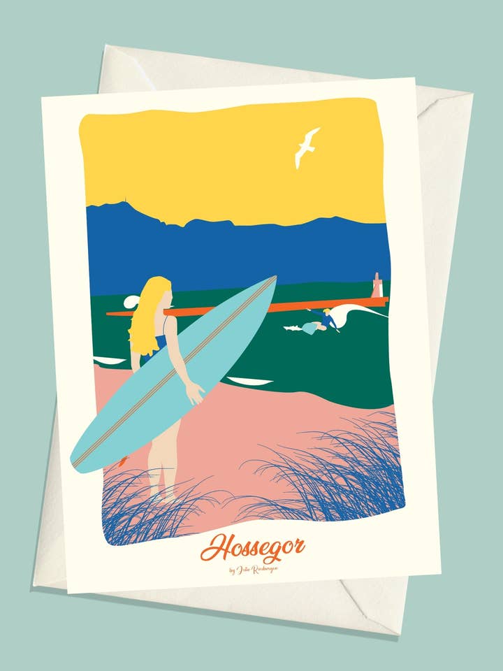 Carte Postale HOSSEGOR La Surfeuse pour la vente par Julie Roubergue