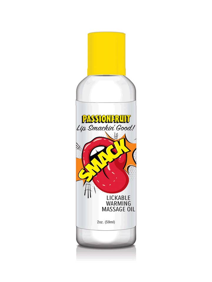 Olio da massaggio riscaldante e leccabile Smack - Frutto della passione 2oz 🏝️ per la vendita all'ingrosso da parte di Little Genie Productions