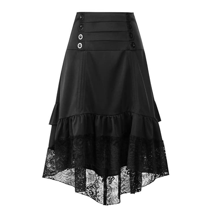 Tourtiwi - Wholesale Dress - Women's - Retro Gothic Style Medieval Court Lace Drawstring Stitching Midi Dress