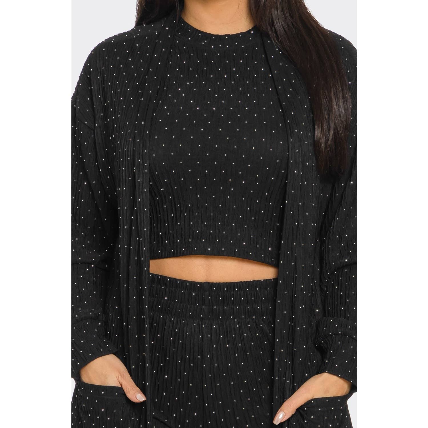 Esmeray Clothing - Vente Ensemble haut et pantalon (PAS d'intérieur) - Femme - ENSEMBLE 3 PIÈCES EN MAILLE ÉTINCELANTE LUXE10