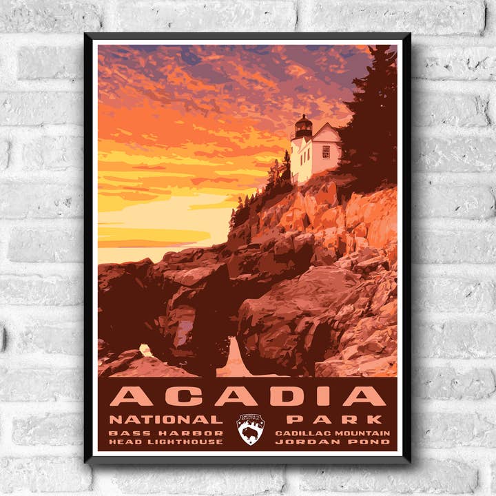 Acadia National Park Vintage Style Poster / Art Print Maine for wholesale by Go See Design