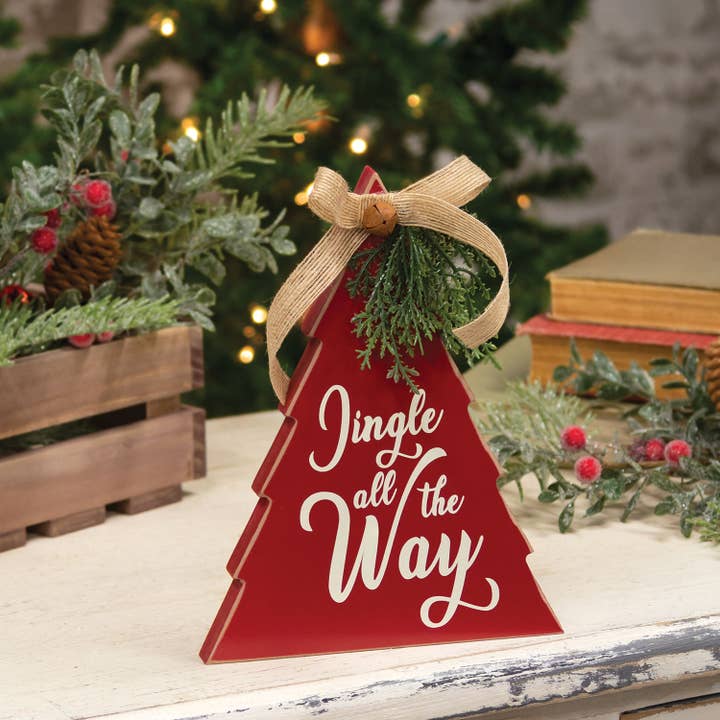 The Hearthside Collection - Wholesale Christmas Decoration - Jingle All the Way Red Wooden Christmas Tree w/Burlap Bow1