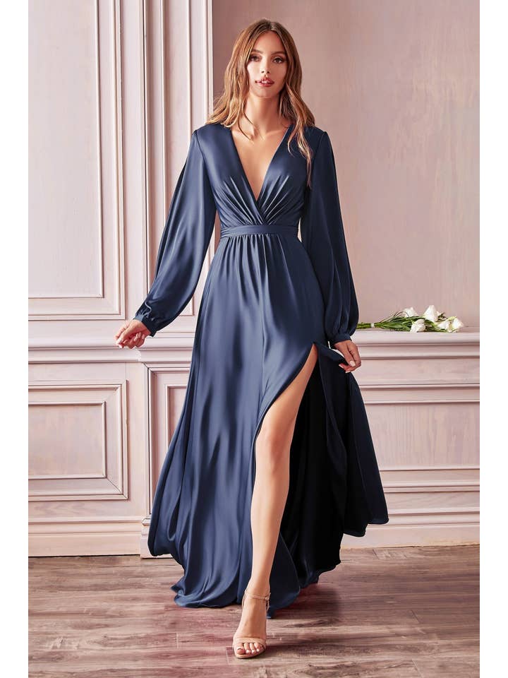 Ladivine by Cinderella Divine - Wholesale Gown - Women's - Long Sleeve Satin Dress