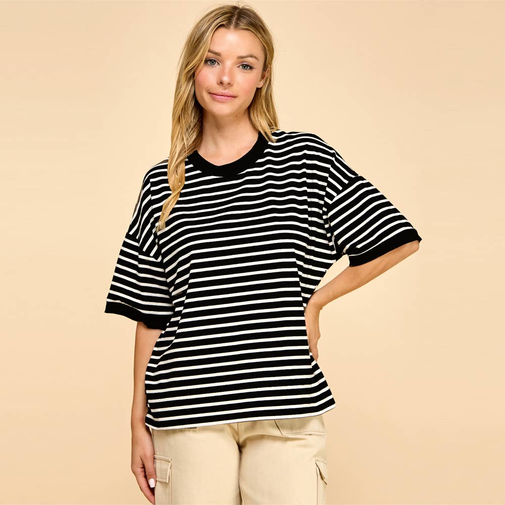 Les Amis - Vente Haut en maille – femme - Haut en maille rayé coupe décontractée casual0