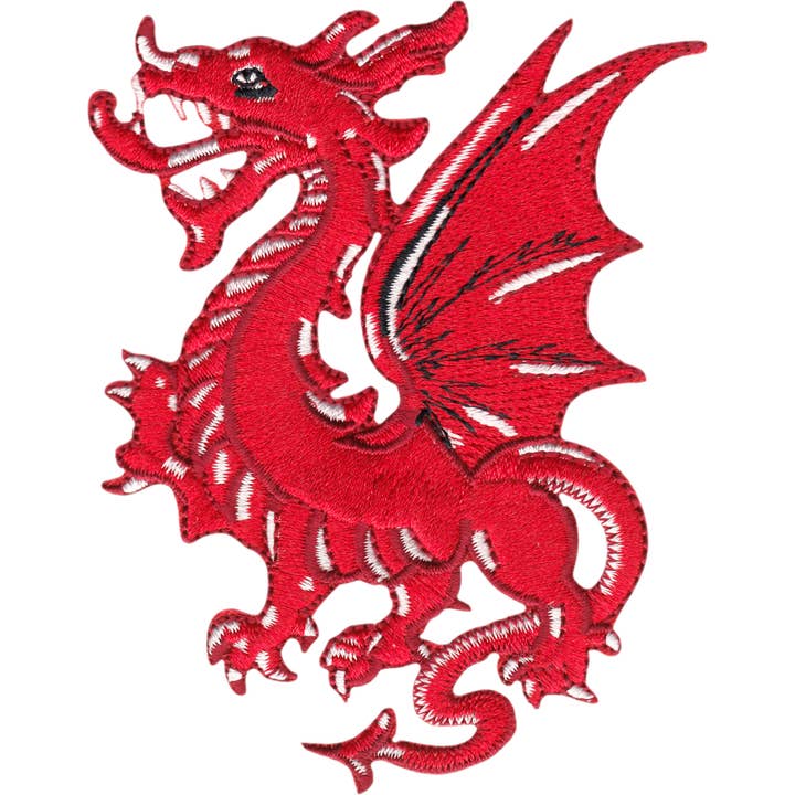 Patch - Dragão - Vermelho e Branco Com Asas para cima por atacado de Square Deal Recordings & Supplies