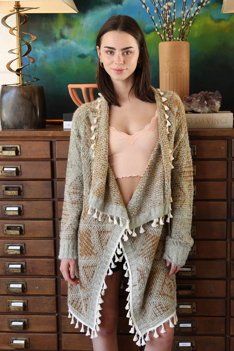 ANGIE – Cardigan - Mulher por atacado – CAMISOLA DE CASACO XHM99-ASIS BORINGE FRANJA9