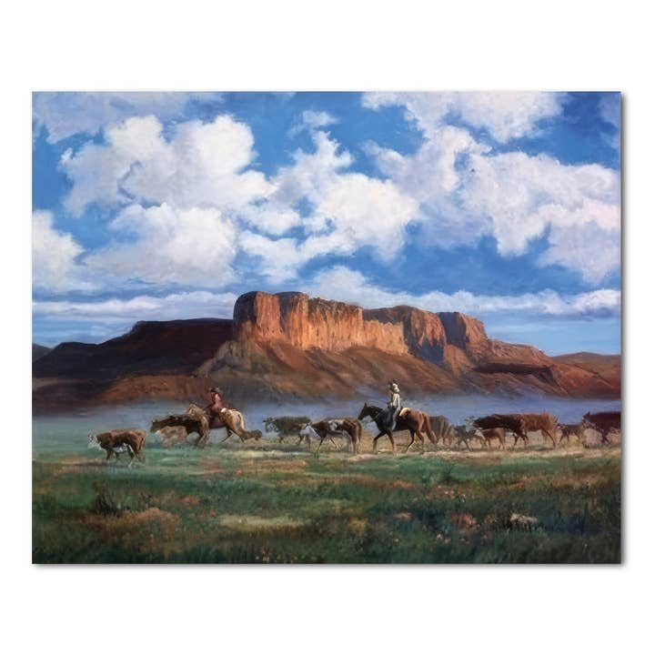Cowboys Horses Cattle Western Landscape Animal Wall Picture Art Print 16x20 (with Frame Options) for wholesale by Unlimited Potential LLC