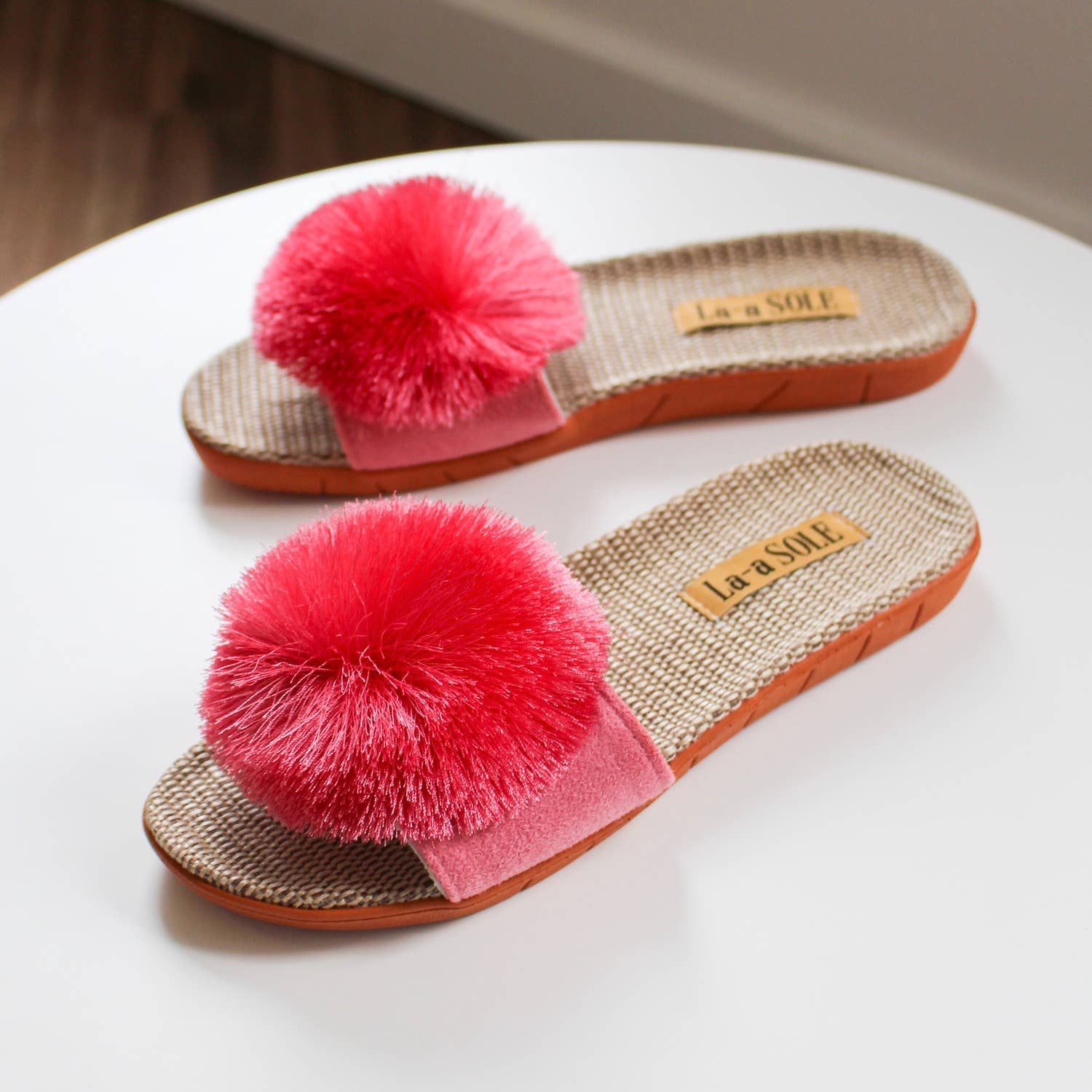 La-a SOLE - Wholesale Slides - Women's - Pom Pom Slides | Fuchsia3