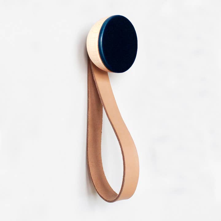 5mm Paper - Wholesale Wall Hook - Wood & Ceramic Coat Hook / Hanger Leather Strap - Dark Blue1