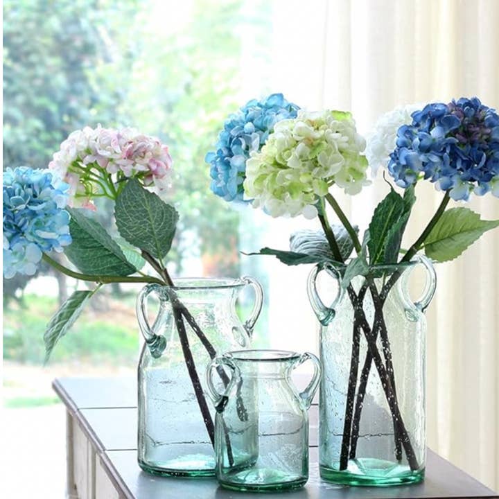 Noah Decoration - Wholesale Vase - Farmhouse Double Ear Blue Tint Glass Vase Large medium small