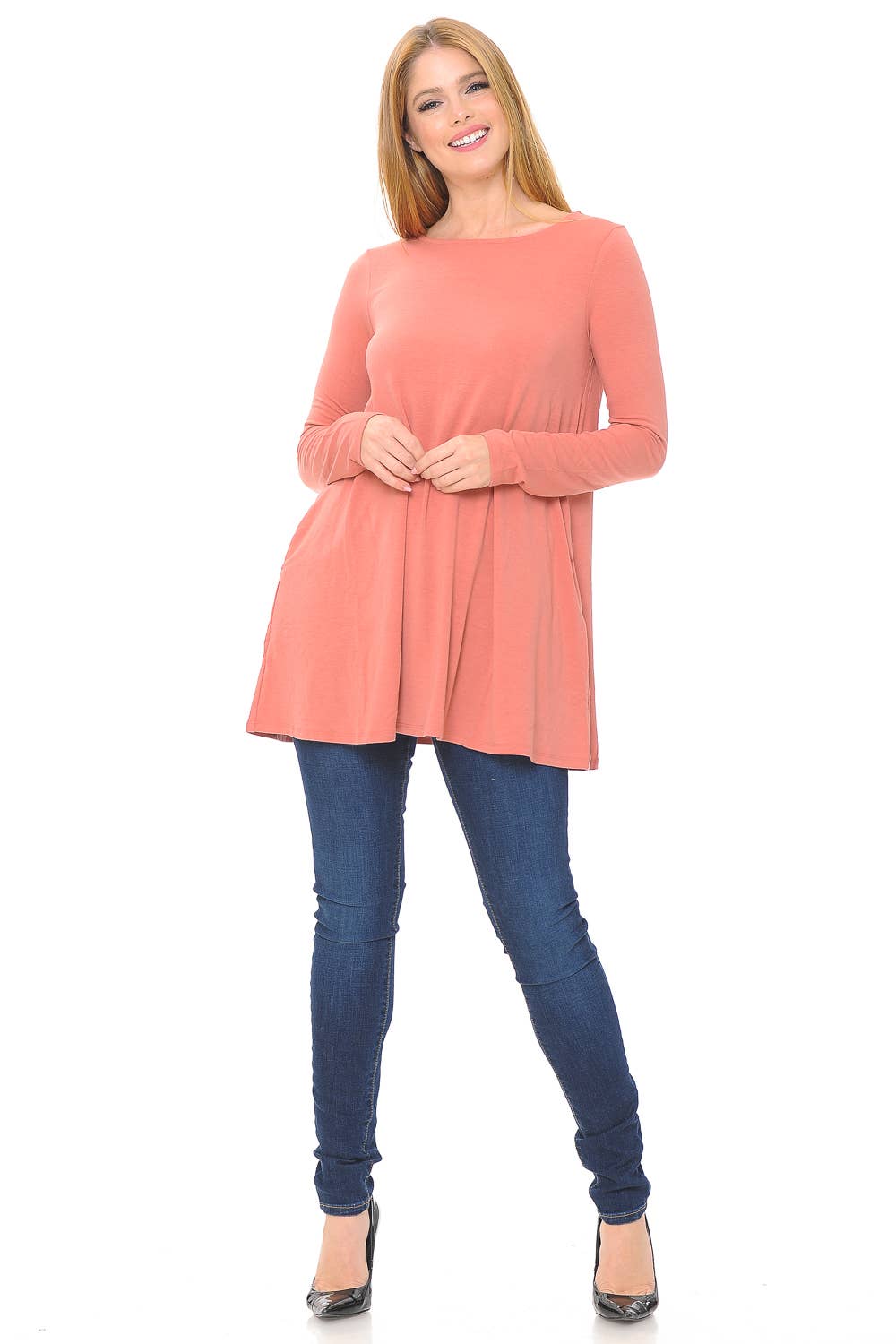 42POPS - Wholesale Tunic - Women's - ..1015 Boat Neck Flared Pockets Top SI-154680