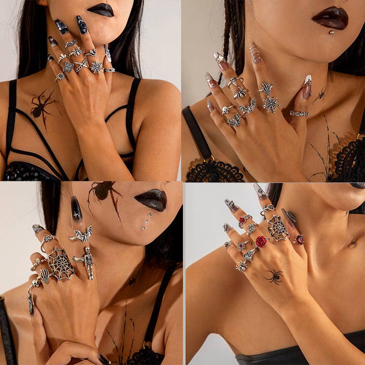Halloween gotische schedel vintage ringen punk spin slang dieren ringenset voor wholesale door DREAM VERA APPAREL