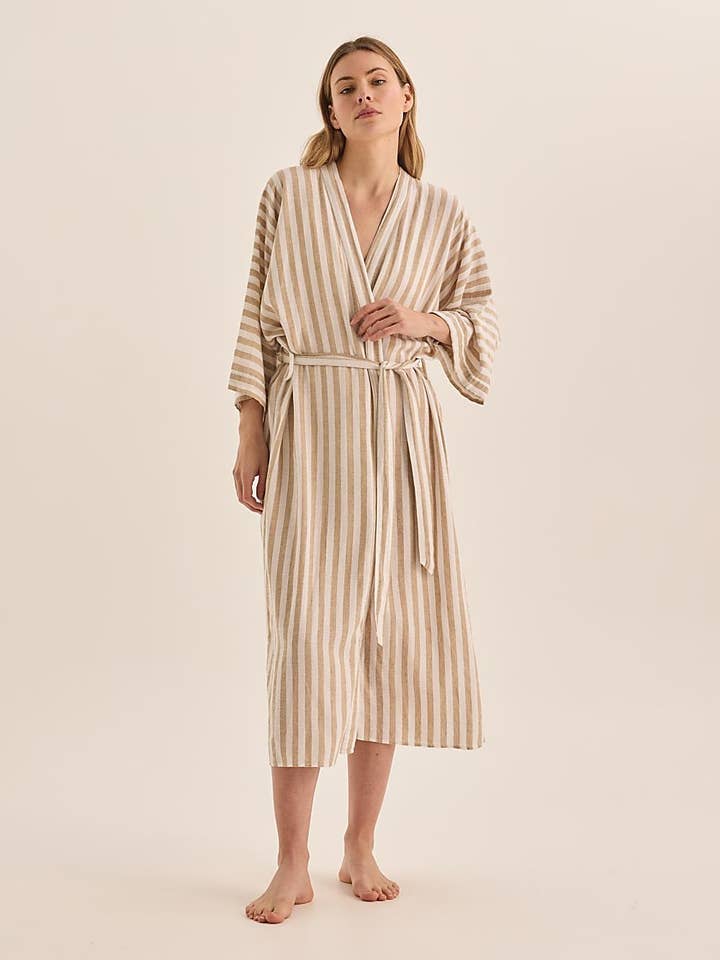 Leinenstreifen-Bademantel - Sonniges Natur für den Großhandel von Gingerlilly