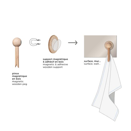 tout simplement - Wholesale Keukengereedschap/gadget - Magnetische clip voor het ophangen van theedoeken - naturel3