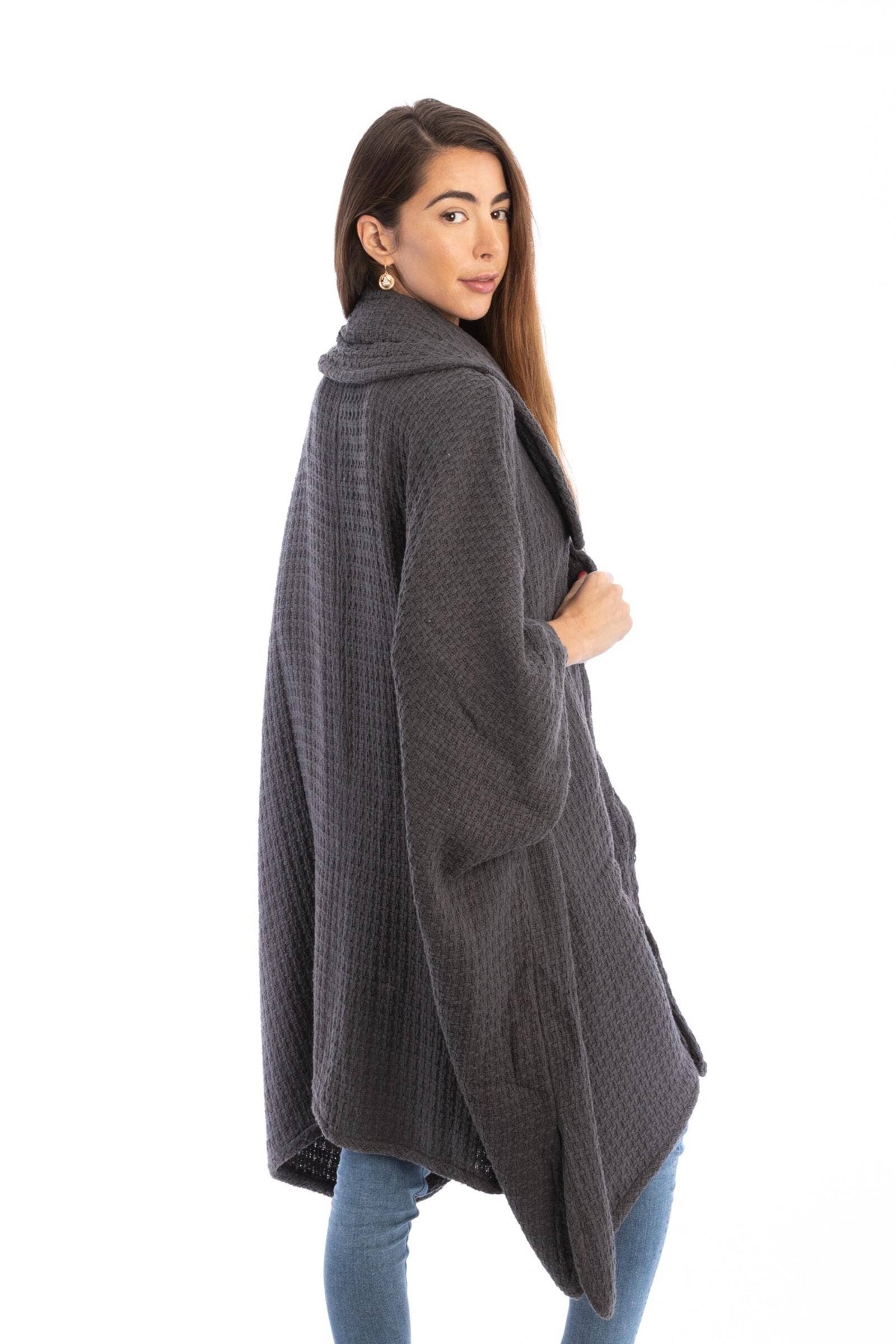 SAACHI - Wholesale Kimono - Women's - Comfy Oversized Waffle Knit Collared Jacket8