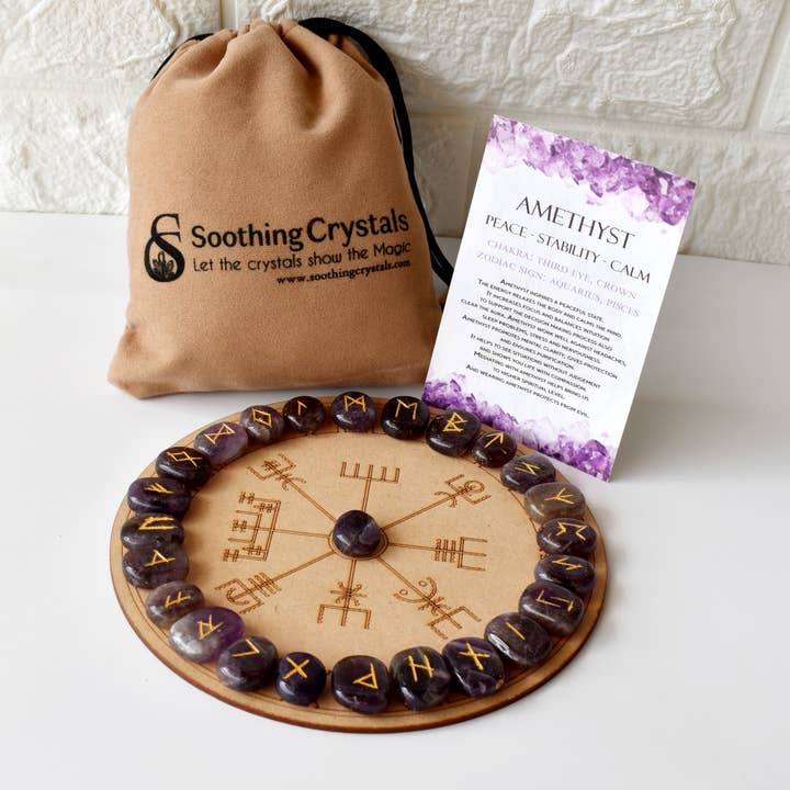 Soothing Crystals - Wholesale Spiritual Stone/Crystal - Futhark Rune Set | Amethyst | Rune Stones | Runic Crystals1