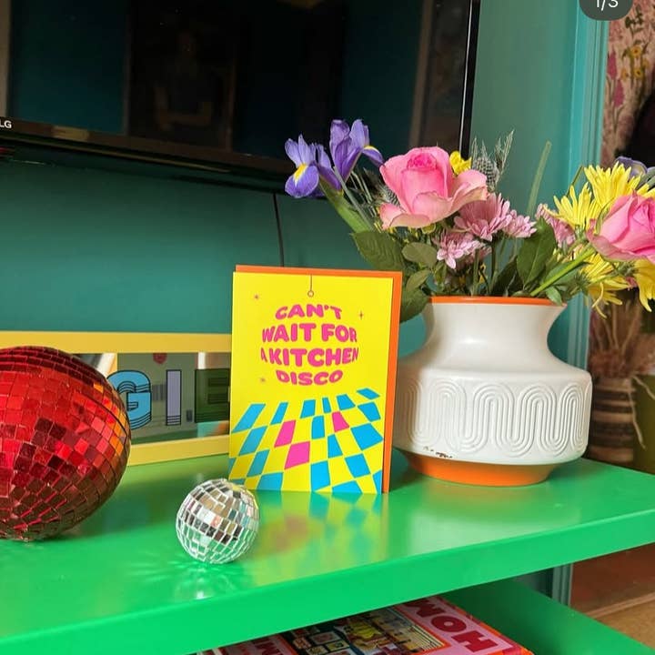 LoveLossDiscoballs – wholesale House-warming card – Kitchen Disco | Playful, Modern New Home Celebration Card1