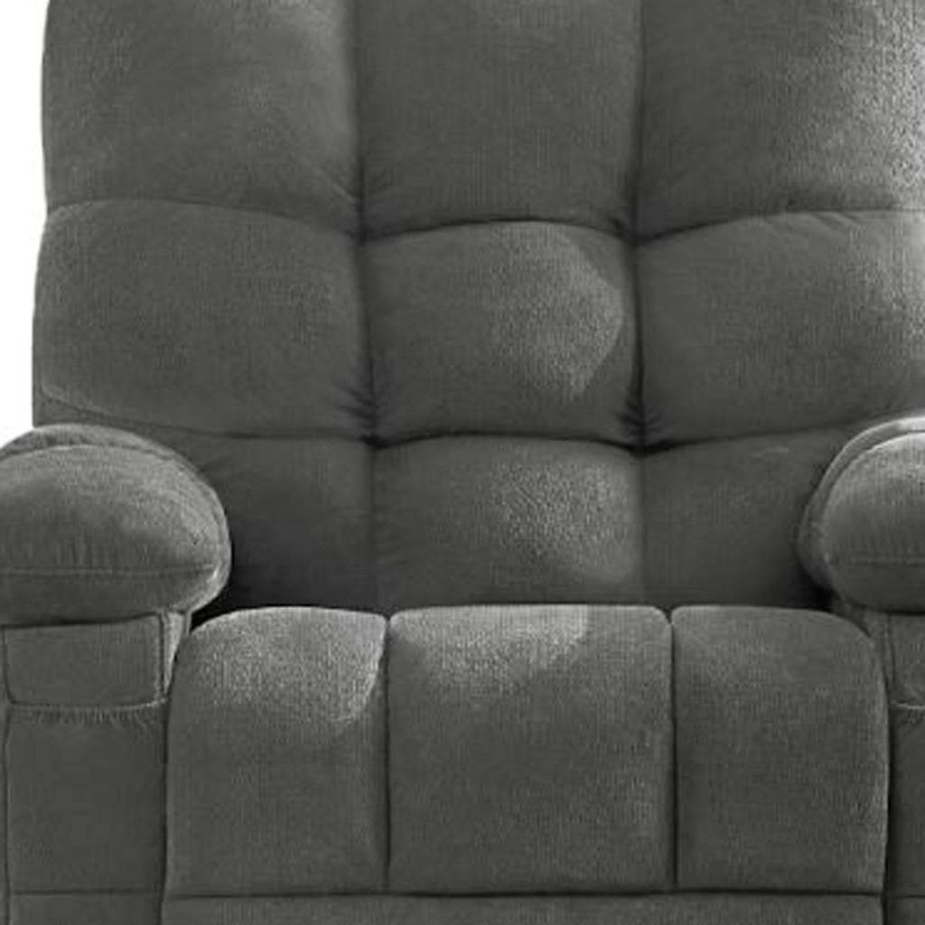 HomeRoots - Wholesale Chair - 39" Gray Tufted Chenille Heated Massage Swivel Rocker Recliner With USB3