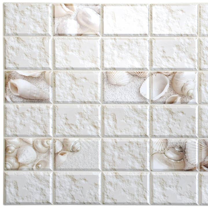 Coquilles en faux pierre blanche vieillie, 3,2 pi x 1,6 pi, panneau mural 3D en PVC, décoration de panneaux muraux de design intérieur, 5 pi² - Unité pour la vente par Dundee Deco