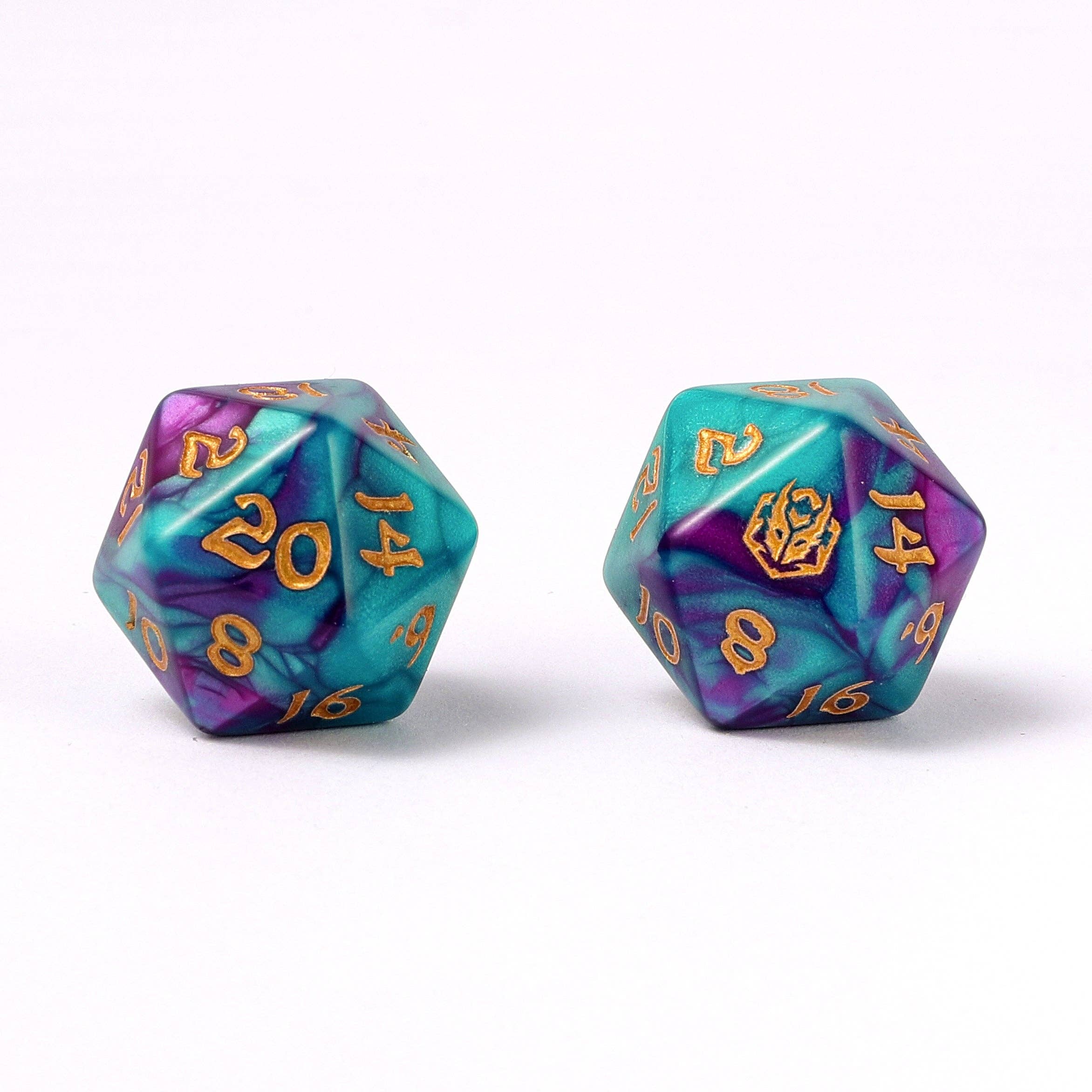 Hymgho Premium Dice - Wholesale Dice - Wyrmforged Rollers - Rounded Edge 8 Piece Polyhedral Dice set - Frostbloom2