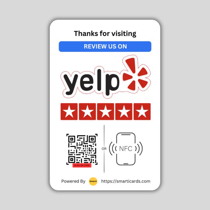 Smarti Cards - Wholesale Business Card Holder - Yelp Review Card - Tap or Scan QR Code - Boost Your Restaurant Reviews with Ease
