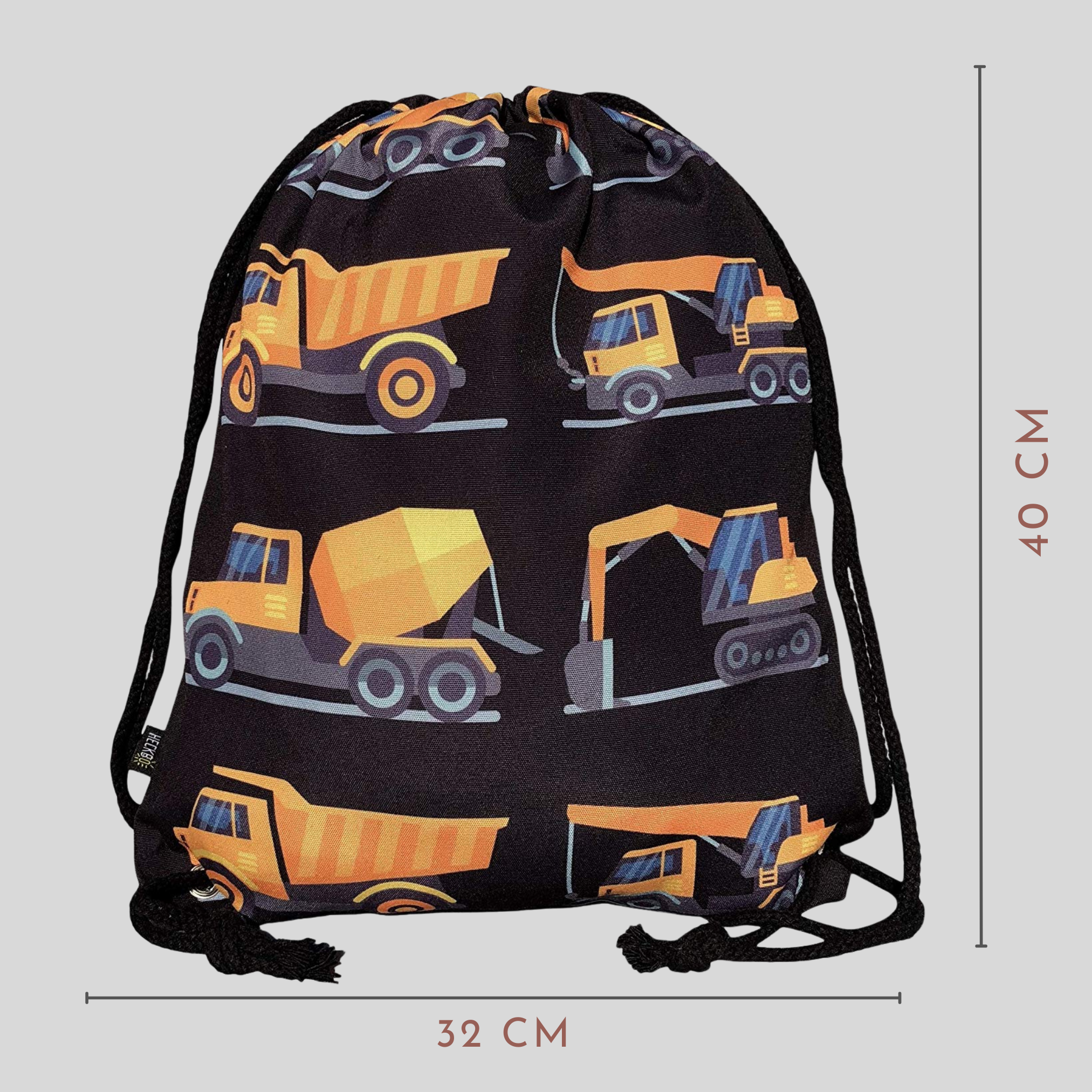 HECKBO - Wholesale Drawstring Bag - Kids - Gym bag construction vehicles black 82