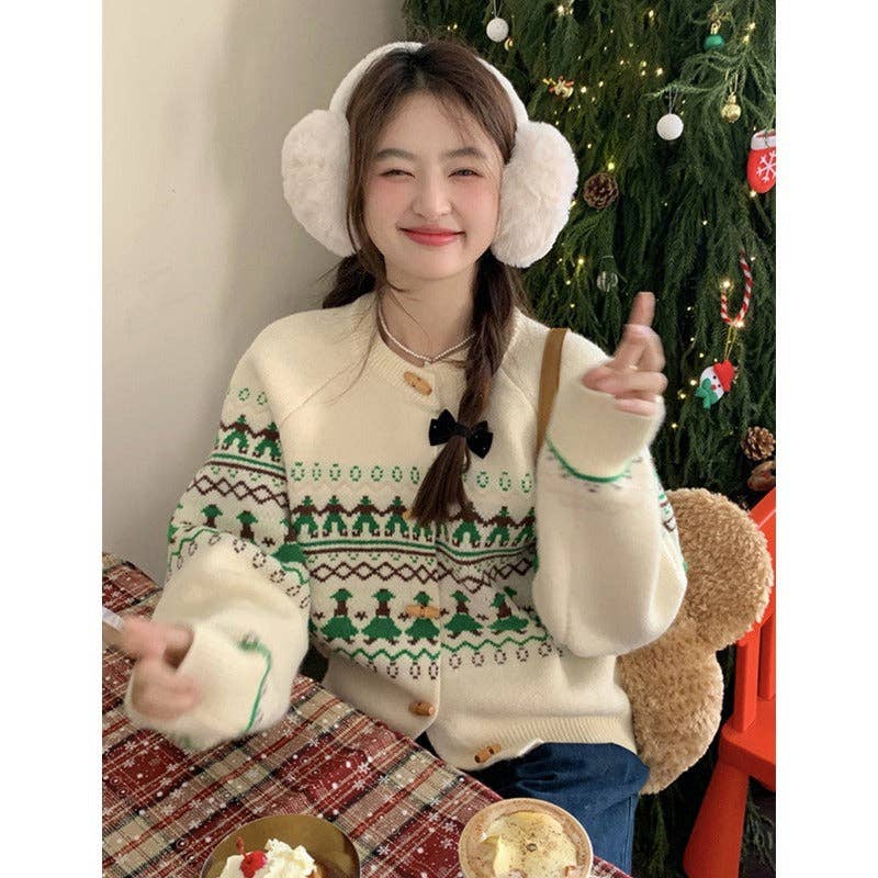 Marayn - Wholesale Cardigan - Women's - Cozy Fair Isle Horn Button Knit Cardigan Sweater2